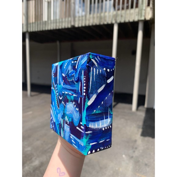 Handmade Blue Mini Original Painting | Mini Canvas Painting | Blue Office Art - Picture 3 of 6